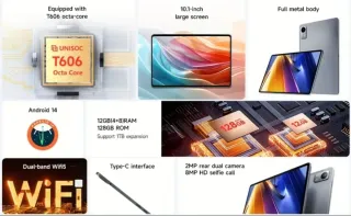 Tablet Android 14 Wi-Fi 5 12GB RAM 128GB