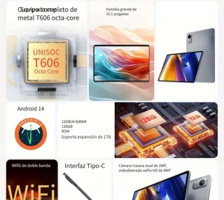 Tablet Android 14 Wi-Fi 5 12GB RAM 128GB
