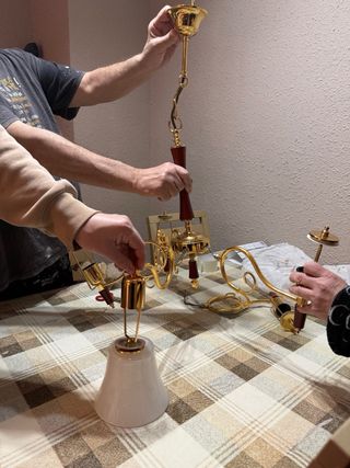 Lámpara araña 5 brazos metal y madera