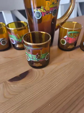 Jarra y 6 Vasos Vintage Ámbar
