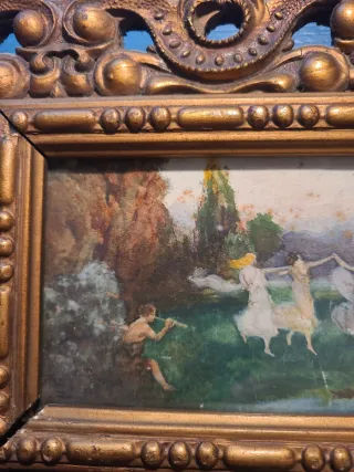 Antigua miniatura acuarela marco dorado