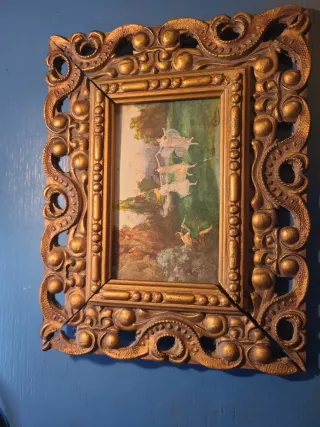 Antigua miniatura acuarela marco dorado