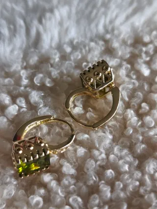 Pendientes Oro 18k Cuadrados Verdes