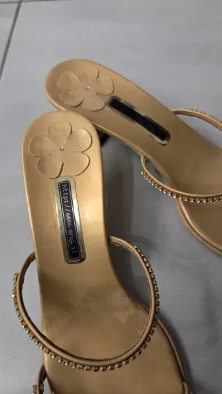 Ciabatte gioiello tacco basso oro