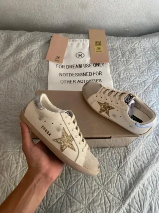 Golden Goose Superstar Beige Glitter Star