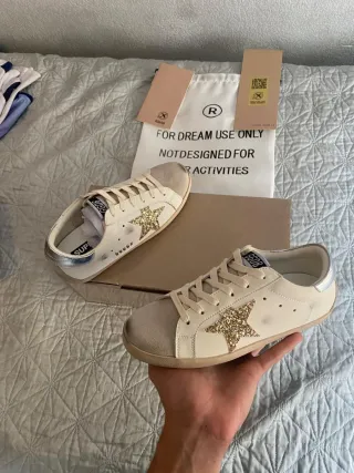 Golden Goose Superstar Beige Glitter Star