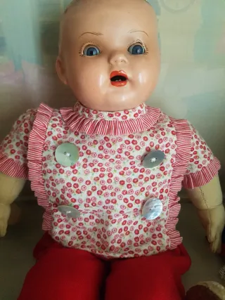 Muñeco antiguo de tela y  terracota