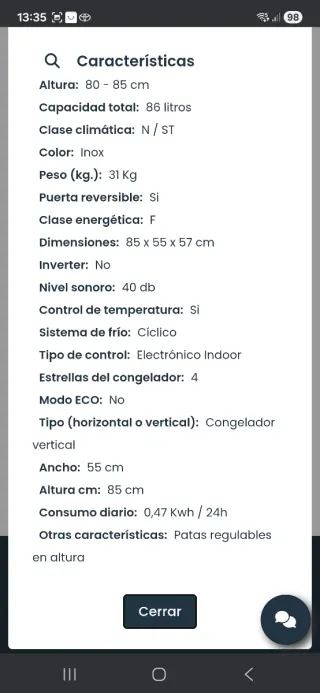 Congelador Infiniton Bajo Encimera 86L