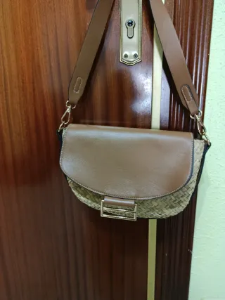 Bolso bandolera piel y tejido