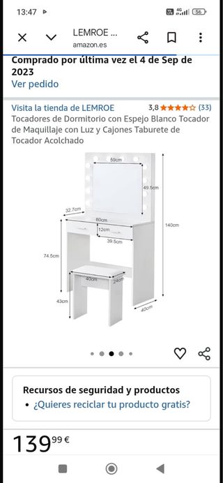 Tocador de maquillaje con luces