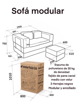 Sofá modular envasado al vacio gris de pana
