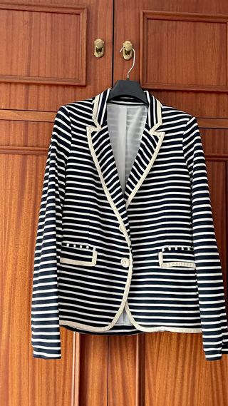 Blazer Rayas Algodón Mujer Azul Marino y Blanco