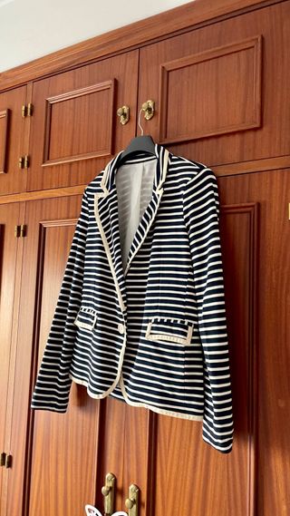 Blazer Rayas Algodón Mujer Azul Marino y Blanco