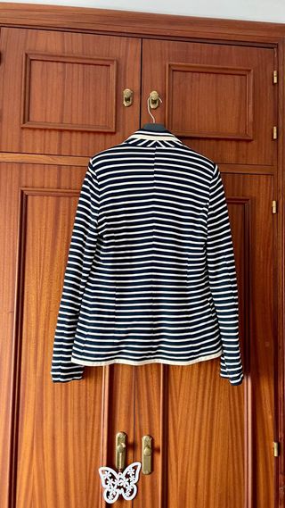 Blazer Rayas Algodón Mujer Azul Marino y Blanco