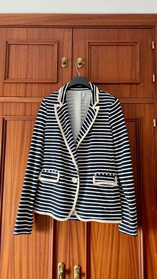 Blazer Rayas Algodón Mujer Azul Marino y Blanco