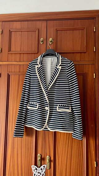 Blazer Rayas Algodón Mujer Azul Marino y Blanco