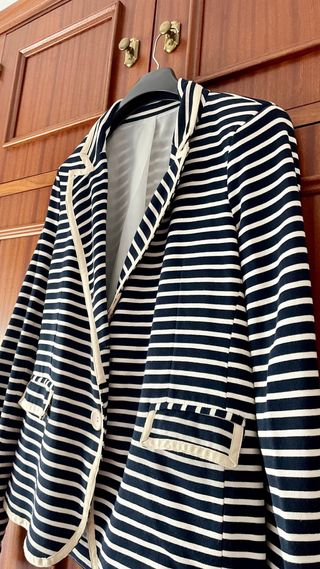 Blazer Rayas Algodón Mujer Azul Marino y Blanco