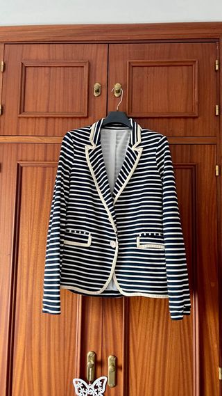 Blazer Rayas Algodón Mujer Azul Marino y Blanco