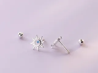 Pendientes Sol Plata con Circonita Azul