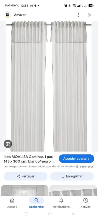 2 cortinas Ikea MOALISA blanco borde negro 145x300