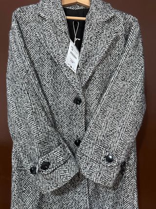 Abrigo Zara Tweed Espiga Negro Gris