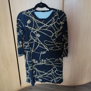 Vestido punto negro y amarillo manga 3/4