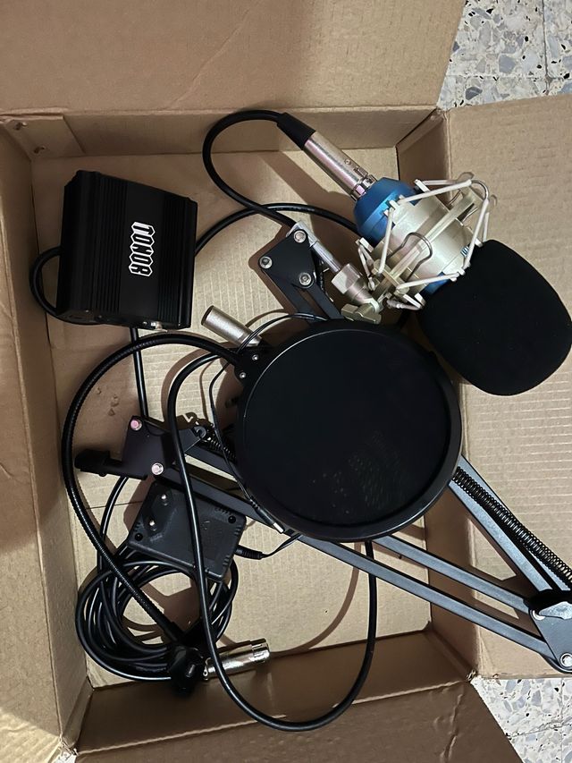 Micrófono condensador con soporte y filtro