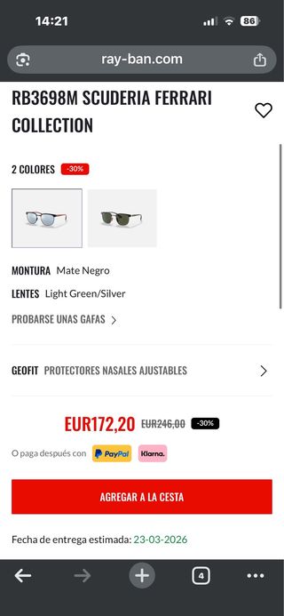 Gafas Ray-Ban x Ferrari Negras y Rojas