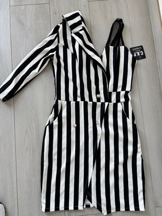 Vestido elegante rayas blanco y negro