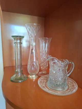 Lote de Floreros, candelabro vintage, Jarra-plato.
