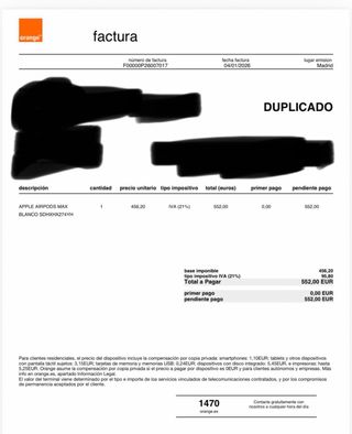 Airpods Max Plata con factura