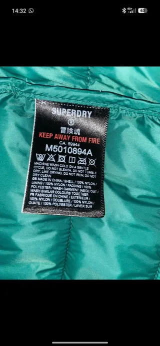Chaqueta Superdry Teal nueva nunca usada