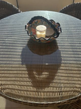 Mesa y 4 Sillas Jardín Mimbre y Crista