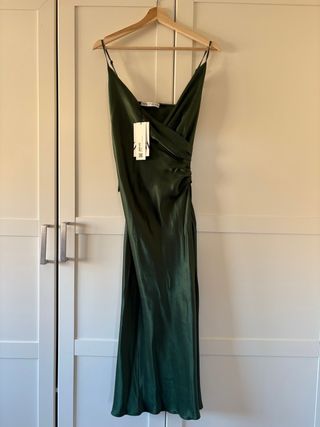 Vestido lencero drapeado verde