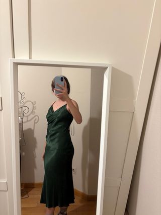 Vestido lencero drapeado verde