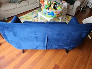 Sofá 2 plazas azul terciopelo