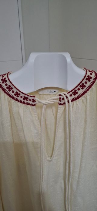 Blusa Zara Boho Crema Bordada Talla S Holgada