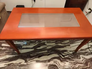 Mesa comedor extensible grande madera y cristal