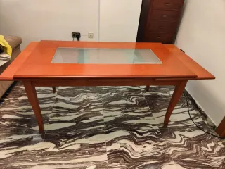 Mesa comedor extensible grande madera y cristal