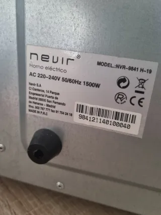 Horno Eléct. sobremesa Nevir 19L 1500W Color:crema