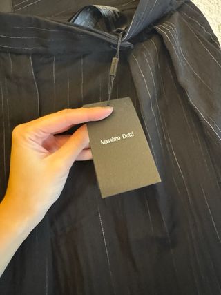 Pantalón ancho rayas negro Massimo Dutti