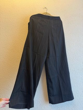 Pantalón ancho rayas negro Massimo Dutti