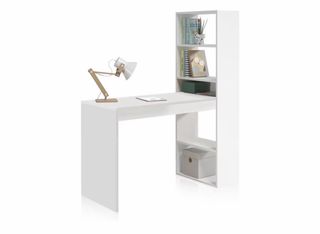 Mesa de escritorio blanca y beige