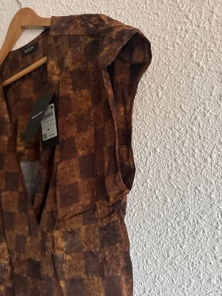 Blusa Massimo Dutti cuadros marrón y dorado