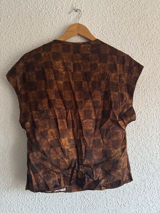 Blusa Massimo Dutti cuadros marrón y dorado