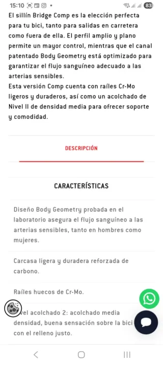 Sillín Specialized Bridge Comp Hollow Cr-mo 143mm.