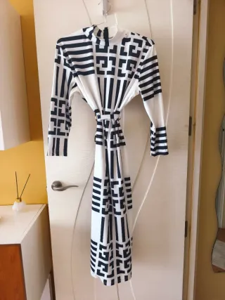 Vestido Geométrico Blanco y Negro