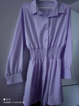 Camisa Larga Lila con Cintura Elástica