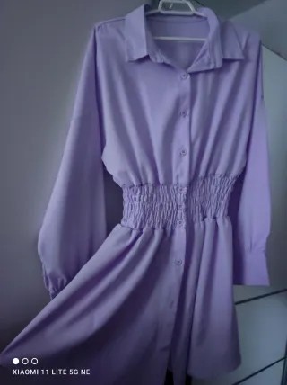 Camisa Larga Lila con Cintura Elástica