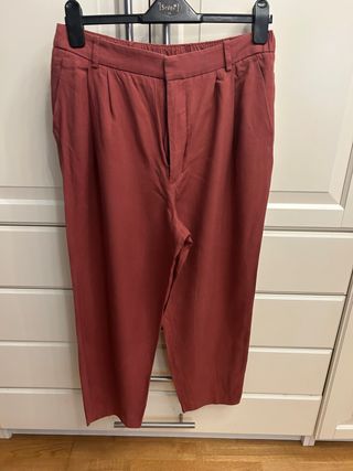 Pantalones pinzas color teja.